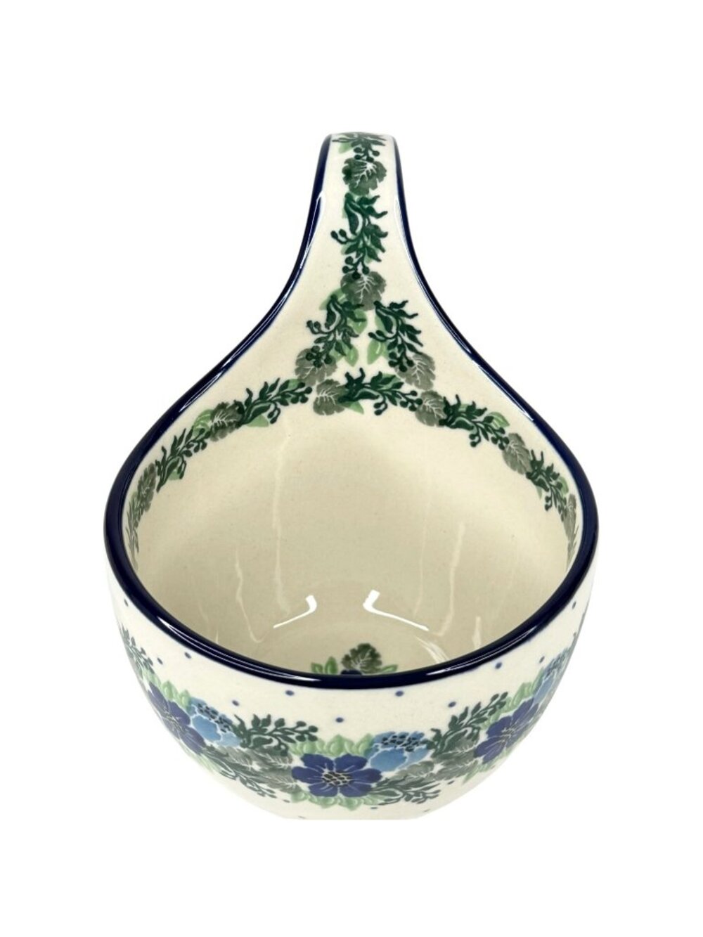 Boleslawiec Ceramika Art Polish Pottery Bowl With Loop Handle Blue Floral Soup - Picture 8 of 10